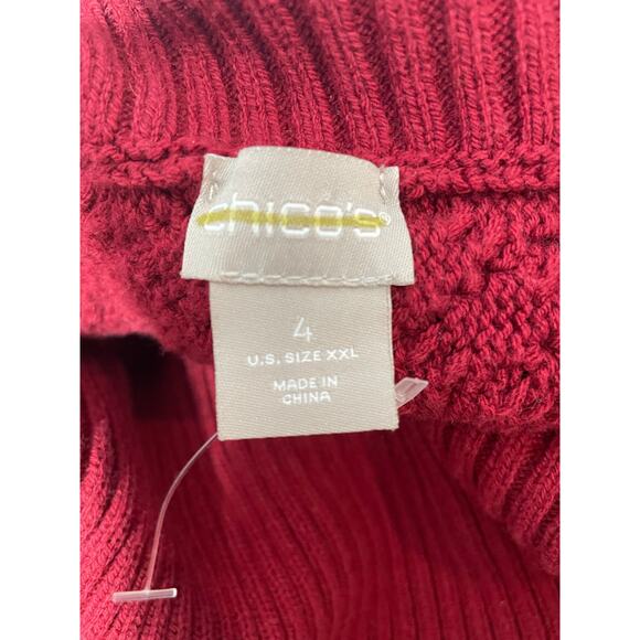 Chico's Sweater Plus Size 2X Red Cable Knit Cowl Neck Preppy Academia Twee - Picture 6 of 7